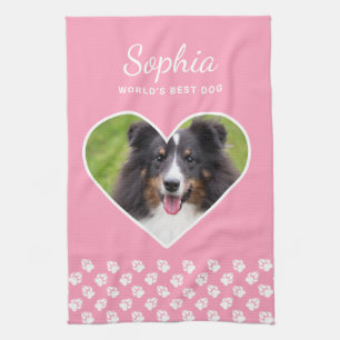 Heart Shape Custom Pet Foto op roze & tekst Theedoek