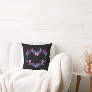Heart Shape Orchid Black Pillow Kussen