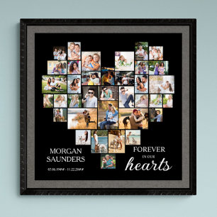 Heart Shape Photo Collage 36 Pic Funeral Memorial Poster