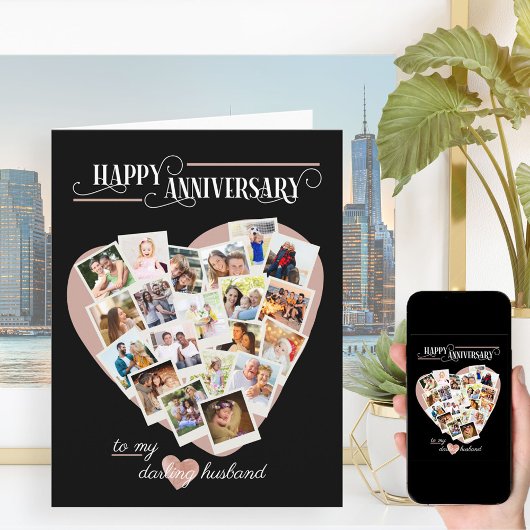 Heart Shape Photo Collage Wedding Jubileum Kaart