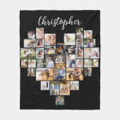 Heart Shaped 36 Foto Collage Script Name Black Fleece Deken (Voorkant)