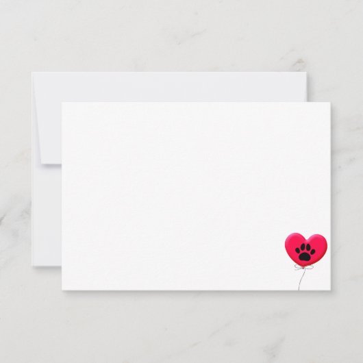 Heart Shaped Balloon With Dog Paw Print Blank Notitiekaartje (Voorkant)