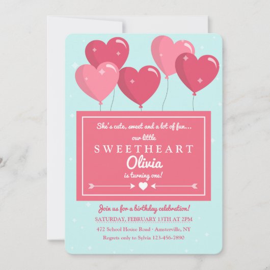 Heart Shaped Balloons Uitnodiging (Voorkant)