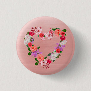 Heart Shaped Floral Bouquet of Love Ronde Button 3,2 Cm