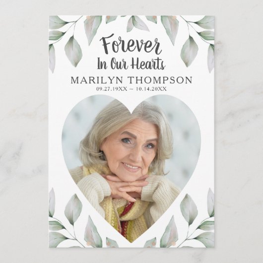 Heart Shaped Foto Waterverf Greenery Memorial Programma (Voorkant)