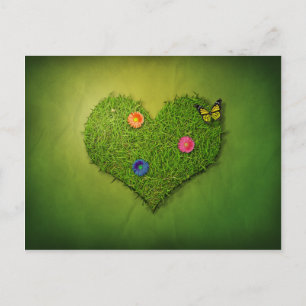 Heart-Shaped Lawn Flowers Butterfly Briefkaart