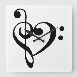 "HEART SHAPED MUSICAL NOTE" CLOCK VIERKANTE KLOK