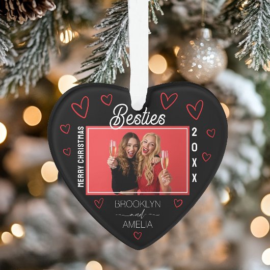 Heart Shaped Photo Black and Red Besties Christmas