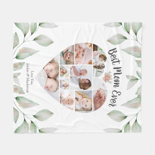 Heart Shaped Photo Collage Beste mama ooit Greener Fleece Deken (Voorkant (Horizontaal))