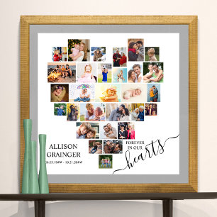 Heart Shaped Photo Collage Funeral Memorial Poster