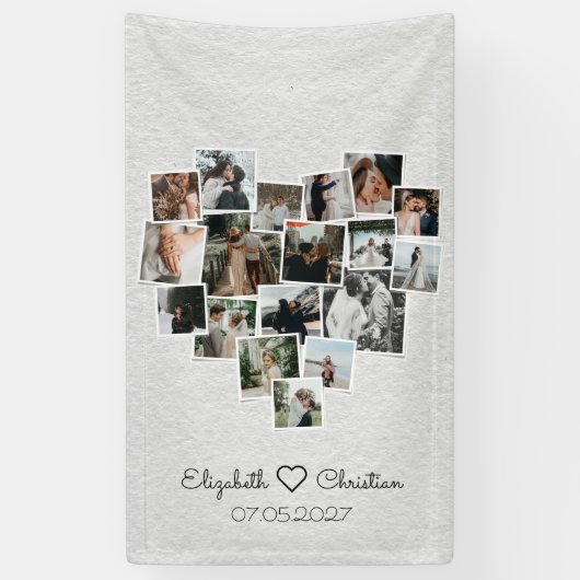 Heart Shaped Photo Collage Romantic Wedding Banner (Verticaal)