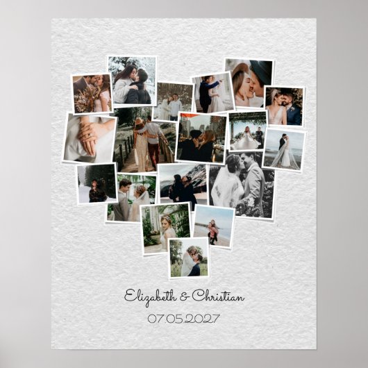 Heart Shaped Photo Collage Romantic Wedding Poster (Voorkant)