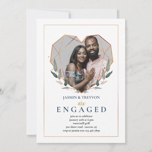 Heart Shaped Photo Verloving Invitation Kaart (Voorkant)
