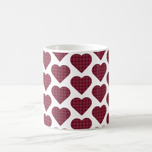 Heart Shaped Plaid Dark Red Burgundy Koffiemok (Center)