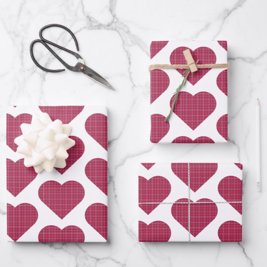 Heart Shaped Plaid Red Pink Inpakpapier Vel (Voorkant)