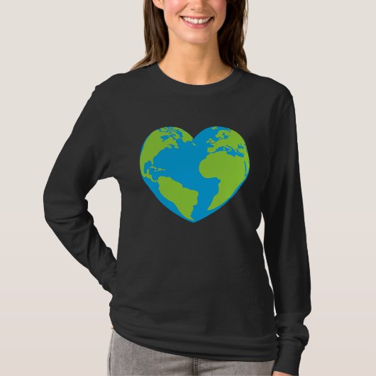 Heart shaped world earth globe world map t-shirt (Voorkant)