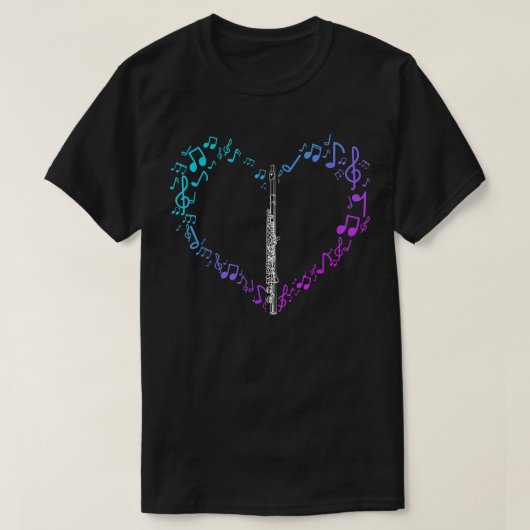Heart Sheet Music Clef Transverse Flute 1074 T-shirt (Design voorkant)