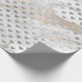 Heart Silver Glam Parly Ivory White Marble Glam Cadeaupapier (Hoek)