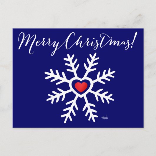 Heart Snowflake Christmas | navy Feestdagenkaart (Voorkant)