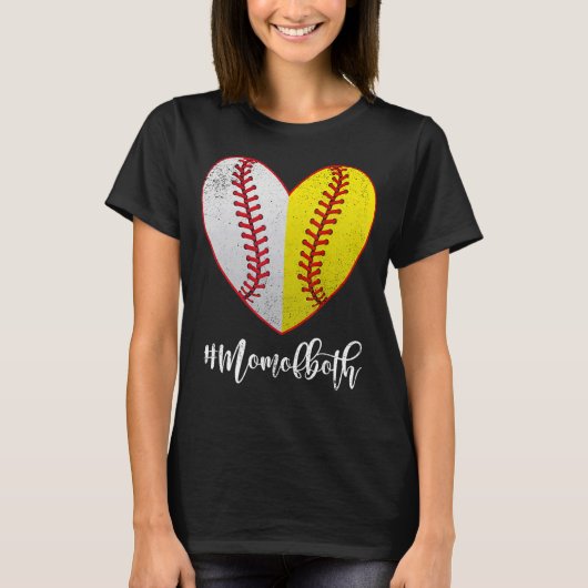 Heart Softball Baseball Mam van beide Moederdag T-shirt (Voorkant)
