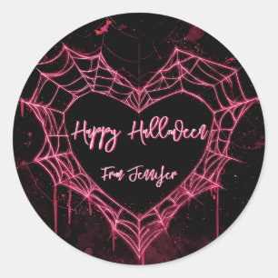 Heart Spider Web Roze Gotische Meisjes Halloween Ronde Sticker