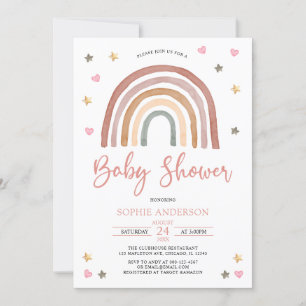 Heart Star Muted Tones Boho Rainbow Baby shower Kaart