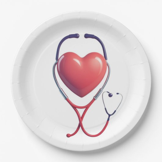 Heart & Stethoscoop Paper Plate | Medical Party Su Papieren Bordje (Voorkant)