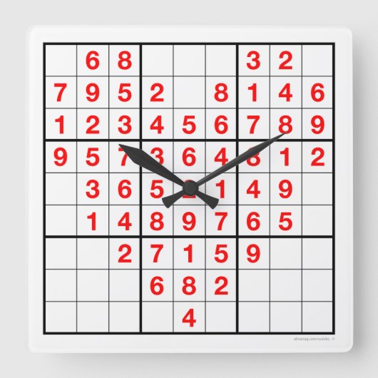 Heart Sudoku Clock met downloadbare puzzle (Easy) Vierkante Klok (Voorkant)