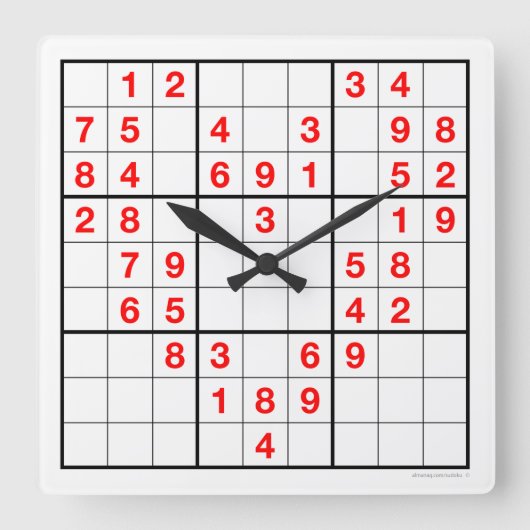 Heart Sudoku Clock with downloadable puzzle Vierkante Klok (Voorkant)