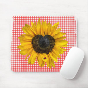 Heart Sunflower en Ladybug op Gingham Muismat