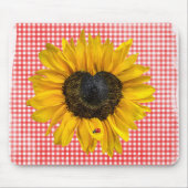 Heart Sunflower en Ladybug op Gingham Muismat (Voorkant)