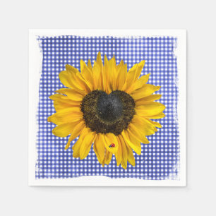 Heart Sunflower en Ladybug op Gingham Servet