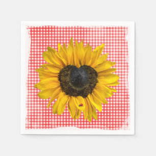 Heart Sunflower en Ladybug op Gingham Servet