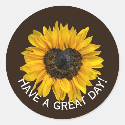 Heart Sunflower op bruin Ronde Sticker (Voorkant)