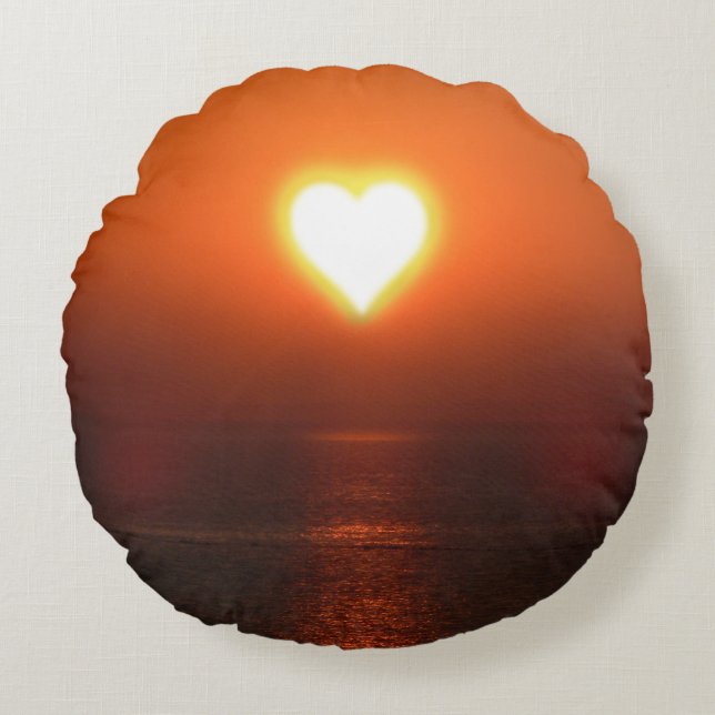 Heart Sunset Round Pillow Rond Kussen (Voorkant)