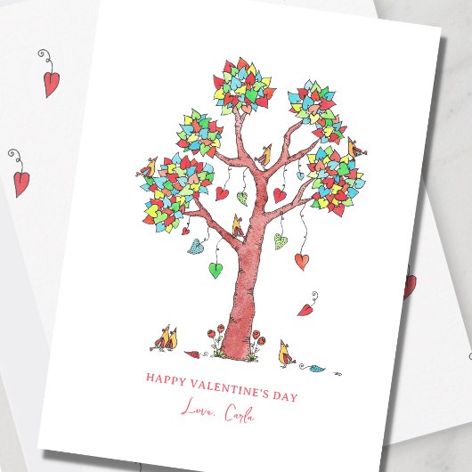 Heart Tree avec oiseaux Valentine Carte de vacance