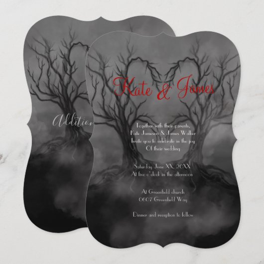 Heart Trees Dark & Moody Gothic Wedding Invitation Kaart (Voorkant / Achterkant)