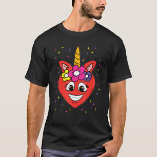 Heart Unicorn Face Valentijnsdag Cute Rainbow Mag T-shirt