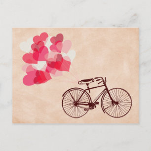 Heart-vormige ballonnen en fiets briefkaart