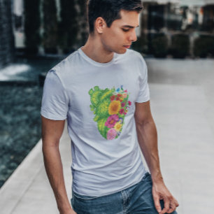 Heart-vormige cactus en bloemen t-shirt