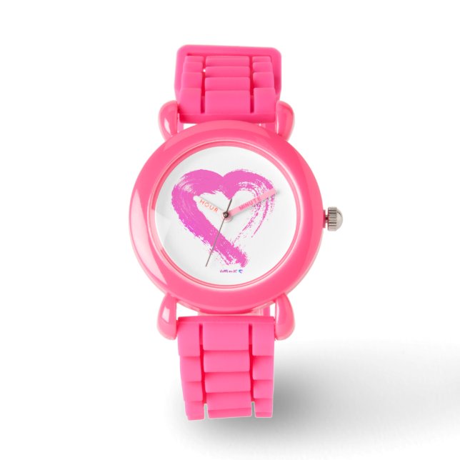 Heart Watch Roze Glitter Horloge (Voorkant)