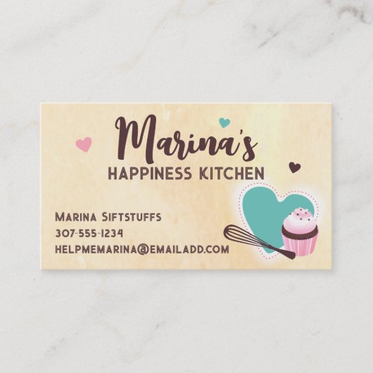 Heart Whisk cupcake bakken bakkerij banketbakker Visitekaartje (Voorkant)