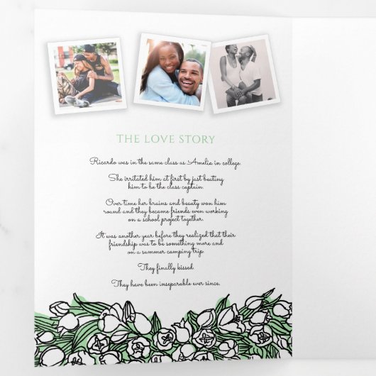 Heart white tulips inverhaal toewijding bruiloft drieluik programma (Binnenzijde eerst)