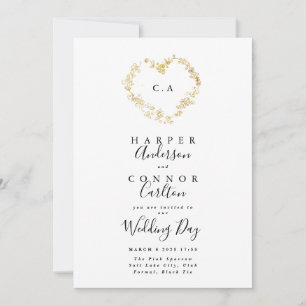 Heart Wreath Monogram Wedding Kaart