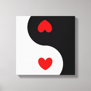 Heart Yang Symbol Black White Red Hearts Wave Canvas Afdruk