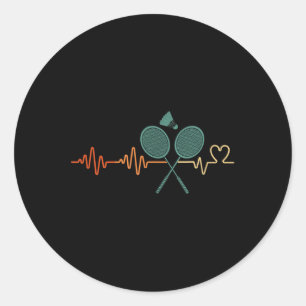 Heartbeat Badminton Shuttle Racket Retro Player Gi Ronde Sticker