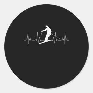 Heartbeat-cadeau voor skiërs ronde sticker