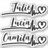 Heartbeat Heart Beat 3 Namen Cool Custom Name Sticker (Voorkant)