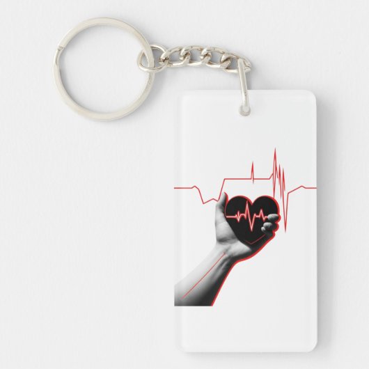 Heartbeat Love Design - Hand Holding Heart Sleutelhanger (Voorkant)