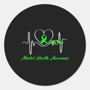 Heartbeat Mental Health Awareness Green Ribbon Sup Ronde Sticker